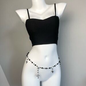 Cross Pendant Handmade Black Beaded Waist Chain